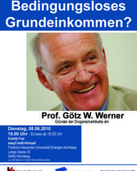 Götz W. Werner spricht in Nürnberg an der Uni am Di. 8.6.