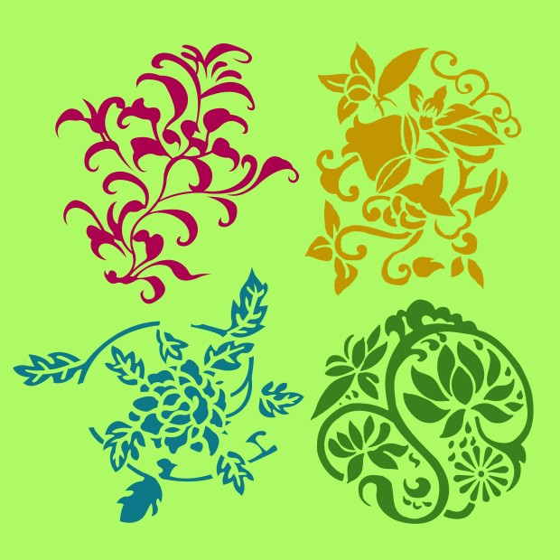 Different styles of Flower and Plant Symbol Sets. Original Patte