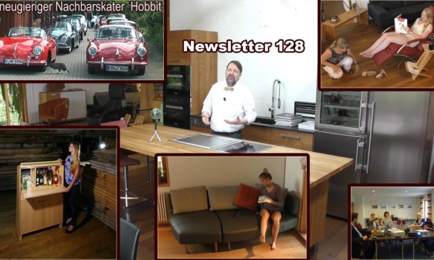 Newsletter 128: Werkstatt-Tage-Videos und Gewinner, Barschrank und Kalender, Nachhaltigkeitspreis und Porsche