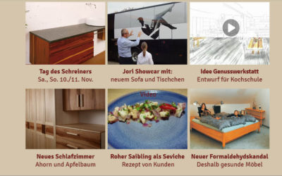 NL 151: Tag des Schreiners, neues Sofa Glove, fränkischer Saibling wird zu peruanischem Seviche, Ahorn-Apfel-Schlafzimmer, Formaldehydskandal