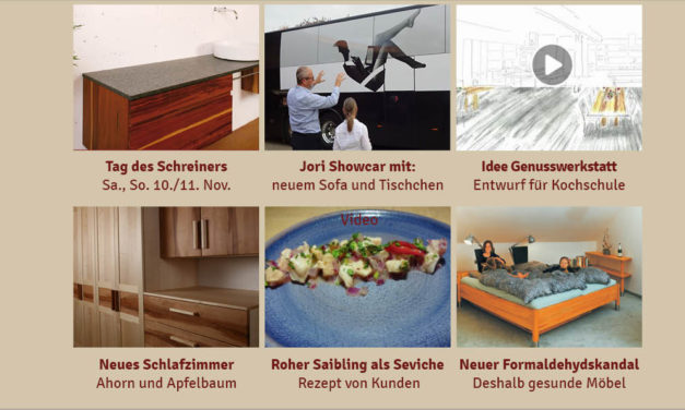 NL 151: Tag des Schreiners, neues Sofa Glove, fränkischer Saibling wird zu peruanischem Seviche, Ahorn-Apfel-Schlafzimmer, Formaldehydskandal