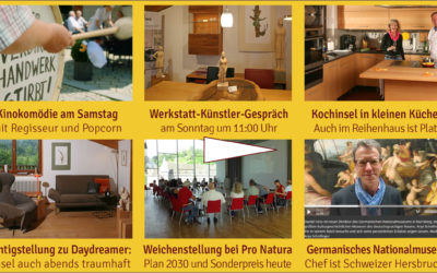 Newsletter 158: Werkstatt-Tage am Wochenede, Kinokomödie, Kunst, Kochinsel, Klimaanlage, Pro Natura, neuer Relaxsessel