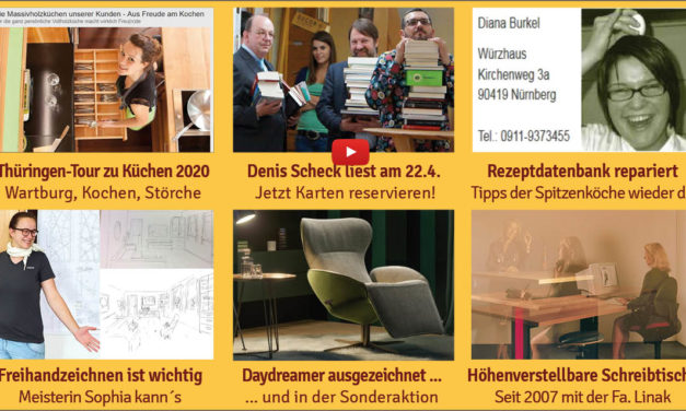 Newsletter 162: Thüringer Störche und Küchen, Rezepte online, Bleistiftgeburtstag, Relaxsessel-Designpreis und Küche geschenkt