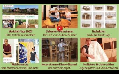 Newsletter 164:  Neues Wohnzimmer in der Ausstellung, Tisch-Aktion, Pro Natura-Aktion, Handuhren, Weltfrauentag