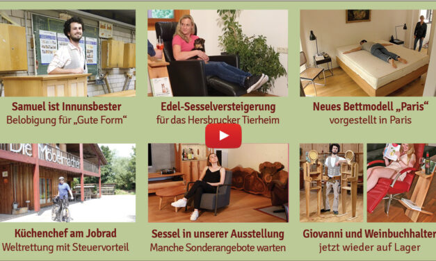Newsletter 178:  Innungsbester, Sesselversteigerung fürs Tierheim, Bett Paris, Koteletts am Tepan, Jobrad, Olympia, Fuchsauweg