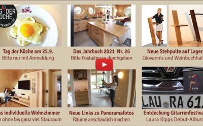 Newsletter 179:  Tag der Küche am 25.9., neues Jahrbuch, neue Stehleuchte, Wohnzimmer, Innovationspreis Ergonomie, neues altes Kochbuch, Stummer Diener Giovanni