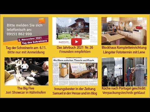 Newsletter 180: Tag der Schreinerin, Neue Leuchten, Blockhaus-Kompletteinrichtung, Joris Big Five, ProNatura-Tagung, Joka 100 Jahre, Portugal, Relevanzreporter