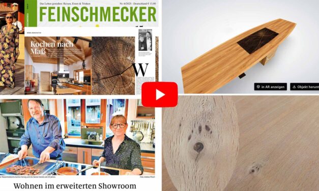 NL 217: Unsere Massivholzküchen im Feinschmecker; 4-Meter-Konferenztisch zum Kochen; 25 Jahre Musterhaus; Karpfen; Klappbetten; Chips vom Papst?