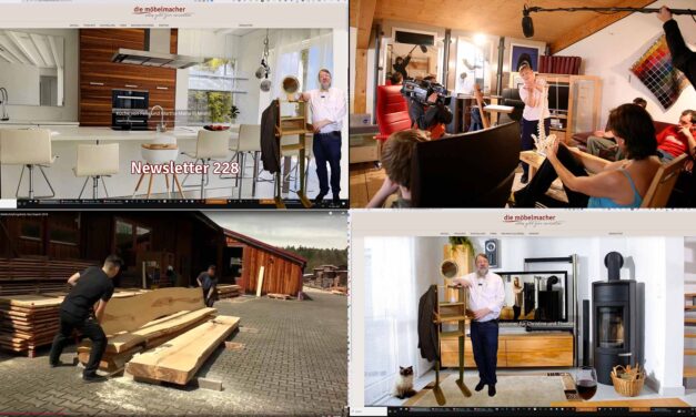 Newsletter 228: Neues Homepagedesign; Schneidtechnik im Kochworkshop; Couch-Esstisch für die Charité; ist Schlafsystem oder Massivholzbett wichtiger; am Gipfel des Michelsbergs; bitte Politiker und Möbel wählen;