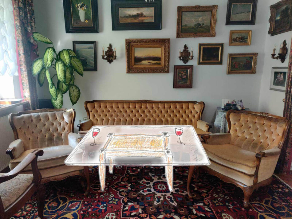 Fotomontage Couchtisch im Raum